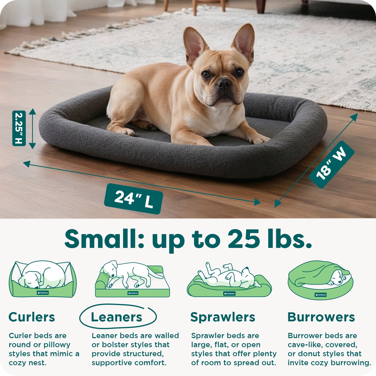 FurHaven Pet Products Faux Lambswool Bolster Crate Pet Bed - Gray, Small