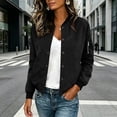 thumbnail image 5 of Bomber Jacket For Women Lightweight Button down Casual Long Sleeve Cropped Coat Streetwear, 5 of 6
