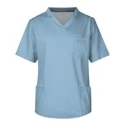 Professional Unisex Medical Scrub Top V-Neck, Short Sleeve, Multiple Pockets, Durable Fabric, White, Size Options