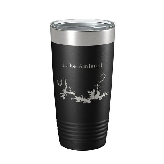 Lake Amistad Reservoir Map Tumbler Travel Mug Insulated Laser Engraved Coffee Cup Texas 20 oz Black