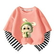 thumbnail image 2 of Girls Long Sleeve Tees Striped Sleeve T-shirt Graphic Basic Crewneck Soft T-Shirts Toddlers' Long-Sleeve T-Shirts Pink 5-6 Years, 2 of 3