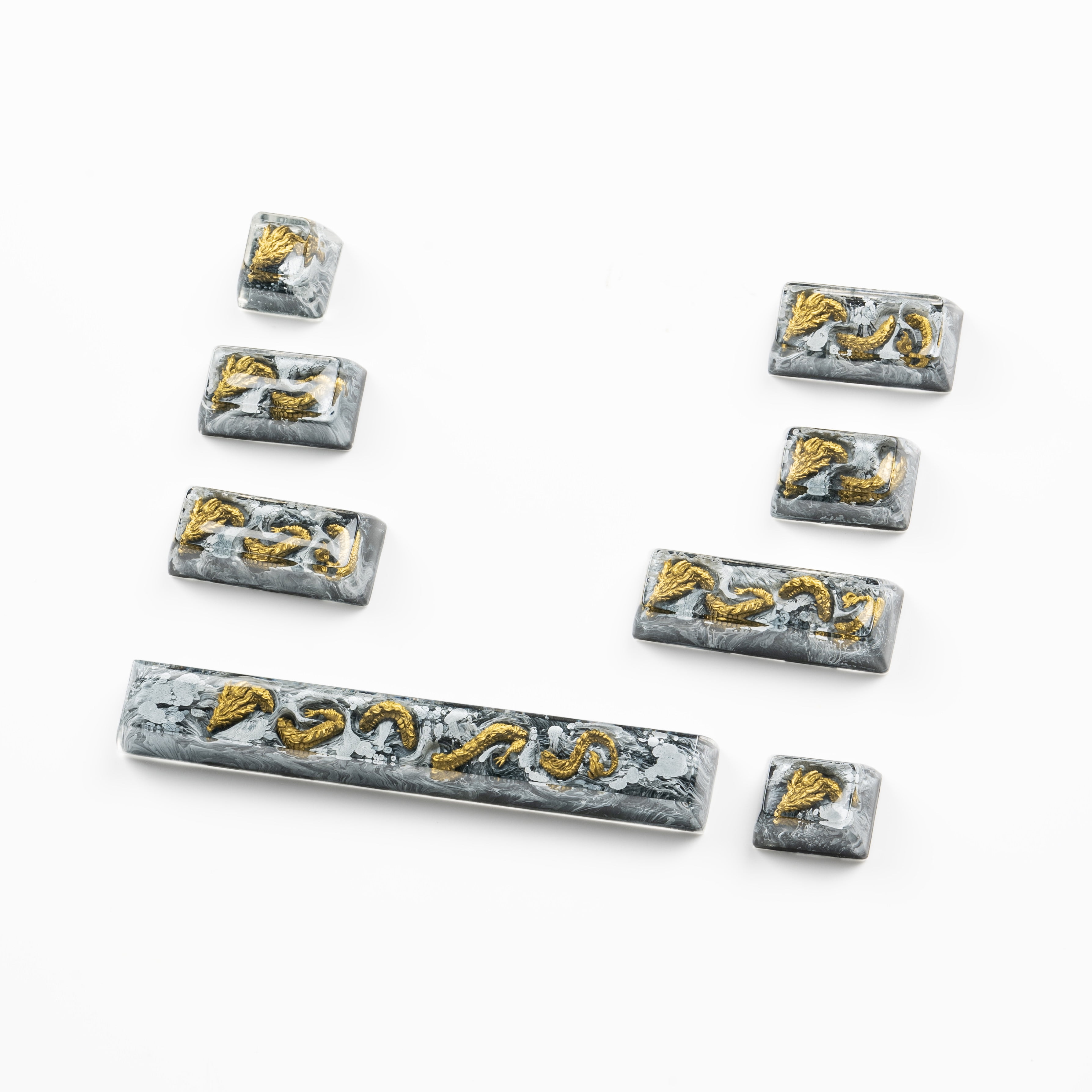 Dragon Artisan Keycaps for Mechanical Keyboard, Black & Gold Resin Keycap Set, Handmade 3D Design - Unique Birthday Gift for Men