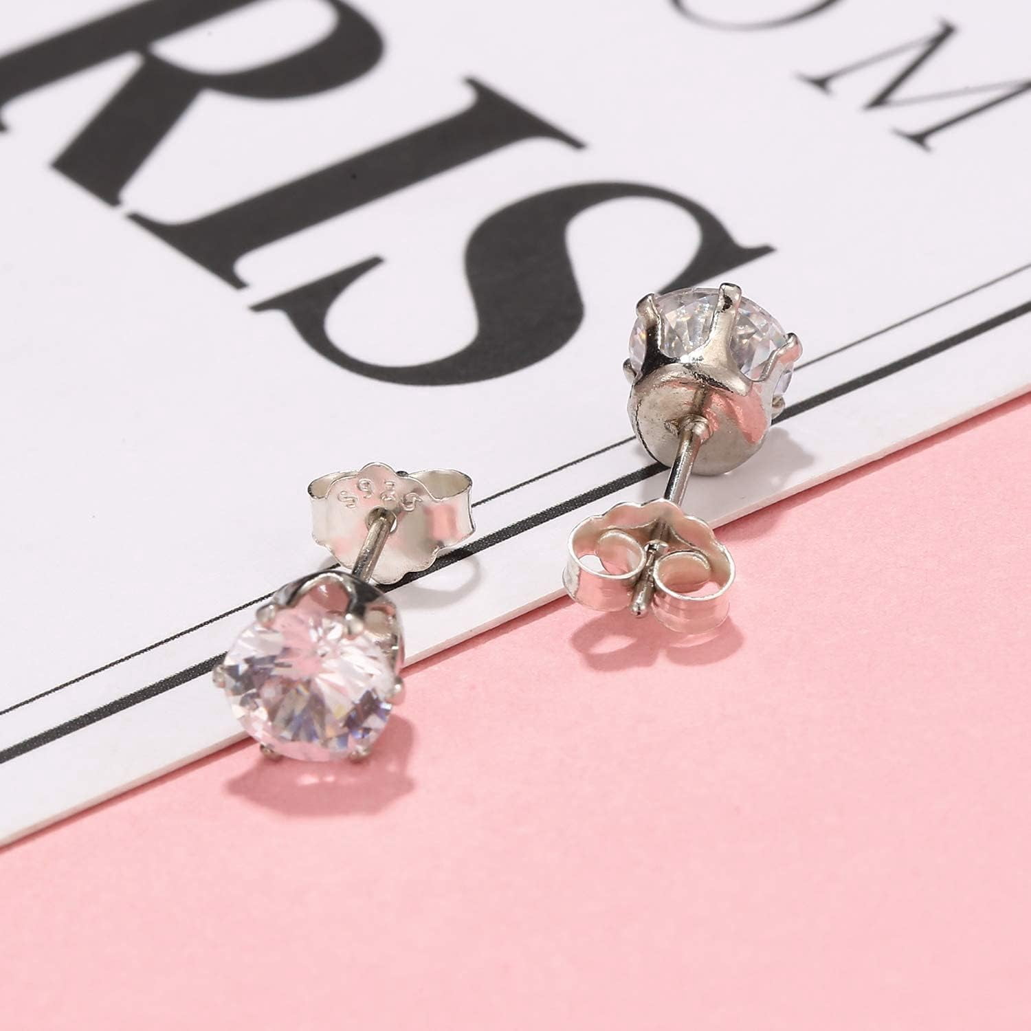 S925 Sterling Silver Earring Backs Replacements for Studs, 12Pcs/6Pairs Pierced Backings Secure Posts, Hypoallergenic Safety Locking Butterfly Ear Ring Stoppers 5.9x5.4x3.3mm