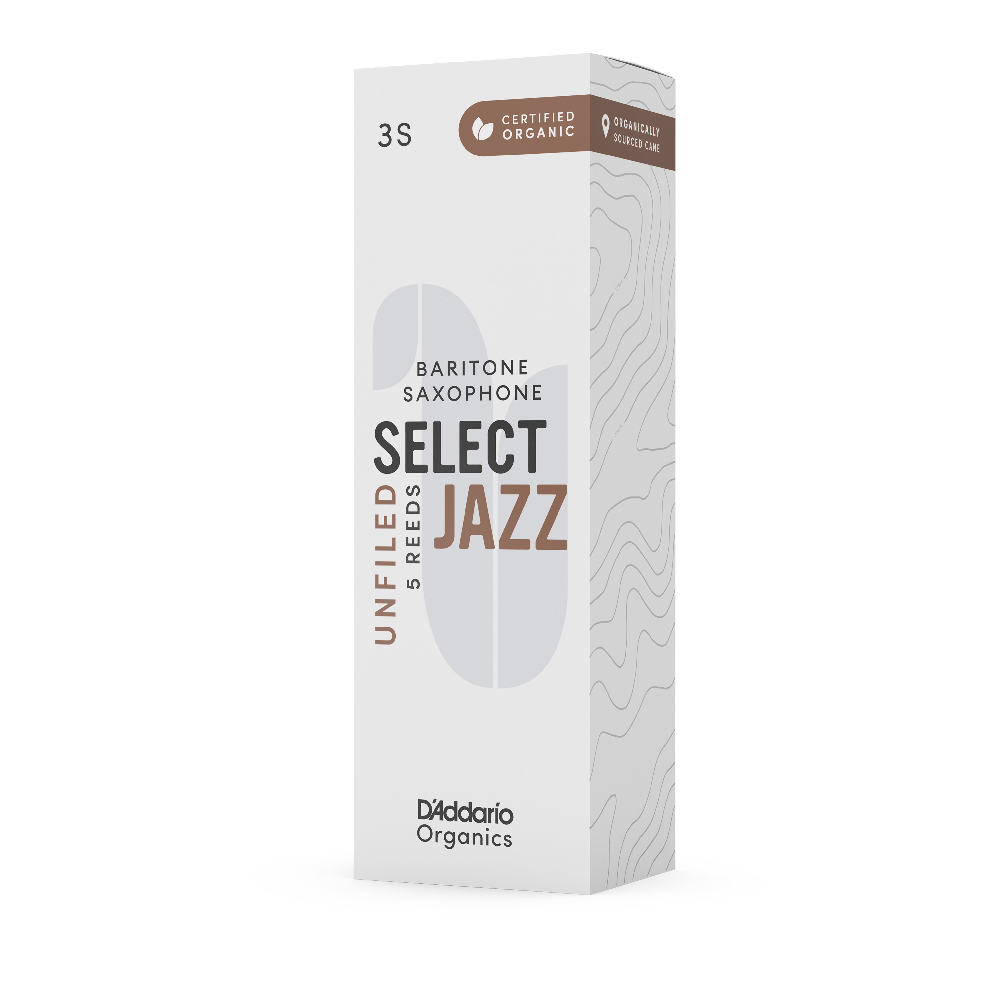 D'Addario Organic Select Jazz Unfiled Baritone Sax Reeds Strength 3 Hard, 5-pack