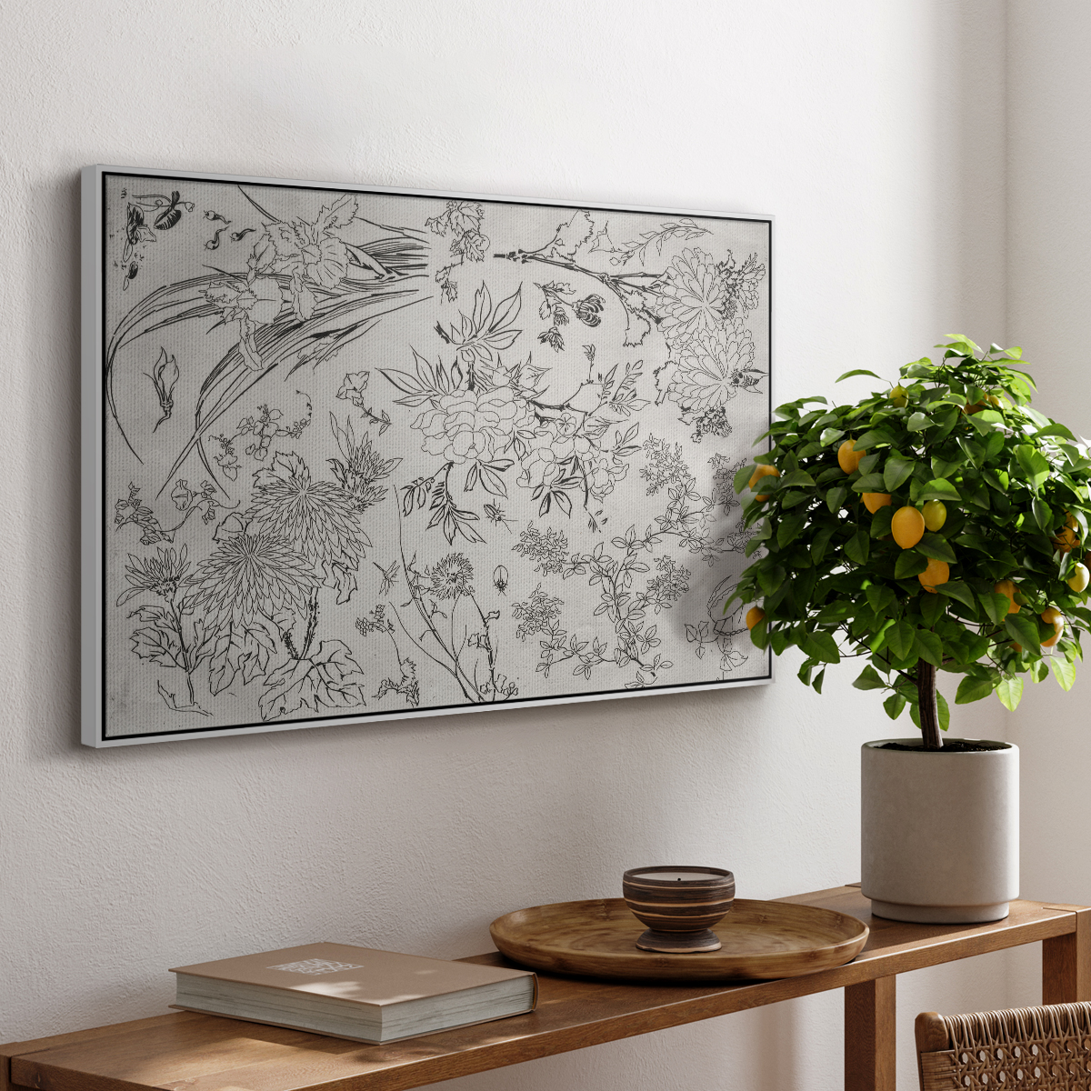 Vintage Abstract Print-XVI Framed in White Wood Gallery Wrapped Canvas 25 in. x 37 in.