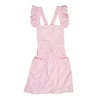 Victorian Style Pinafore Apron Maid Smock Costume Dress Ruffle Pockets (Pink)