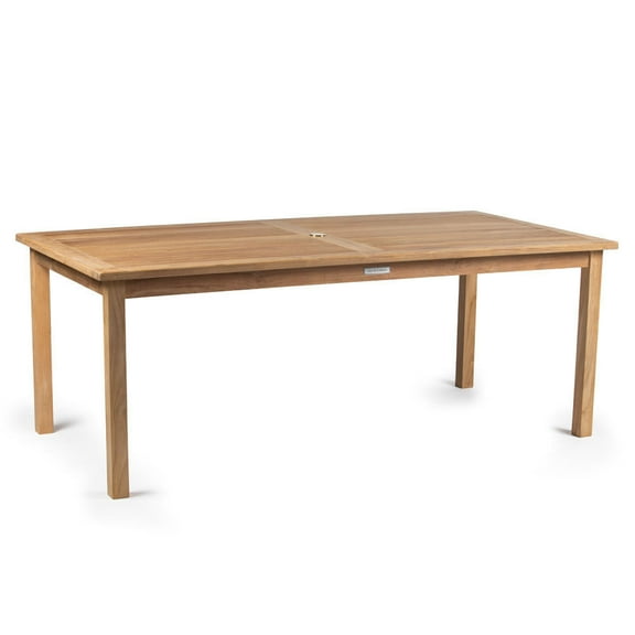 Ash & Ember Grade A Teak 79" Rectangle Laurel Dining Table, Weather Resistant Solid Wood, Indoor Outdoor Patio Furniture for Garden, Backyard, Patio, Tightly Spaced Slats, Umbrella Hole