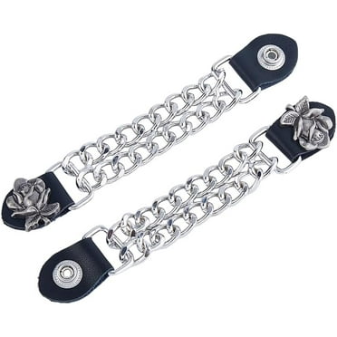 2PCS Vest Extenders Alloy Motorcycle Vest Extenders With Rose Engraving 7 Inch/17.8cm Double Black Chain Vest Extender Imitation Leather Waistcoat Extension Chain