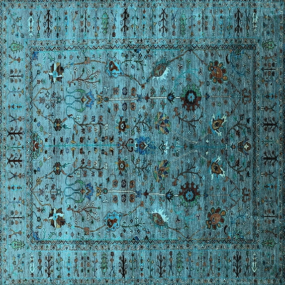Ahgly Company Indoor Square Oriental Light Blue Industrial Area Rugs, 7' Square