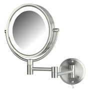 JERDON STYLE Jerdon Two-Sided Wall-Mounted Makeup Mirror - LED Lighted - 8X-1X Magnification - Mirror Extends up to 13.5 From the Wall - 8.5-inch Diameter Mirror with Nickel Finish -Plug In - Model HL88NL