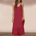 thumbnail image 2 of Kvture Women Flowy Tiered Maxi Dress Sleeveless Cami Sundress Adjustable Strap Long Beach Sun Dresses Vacation House Dress Red, 2 of 6