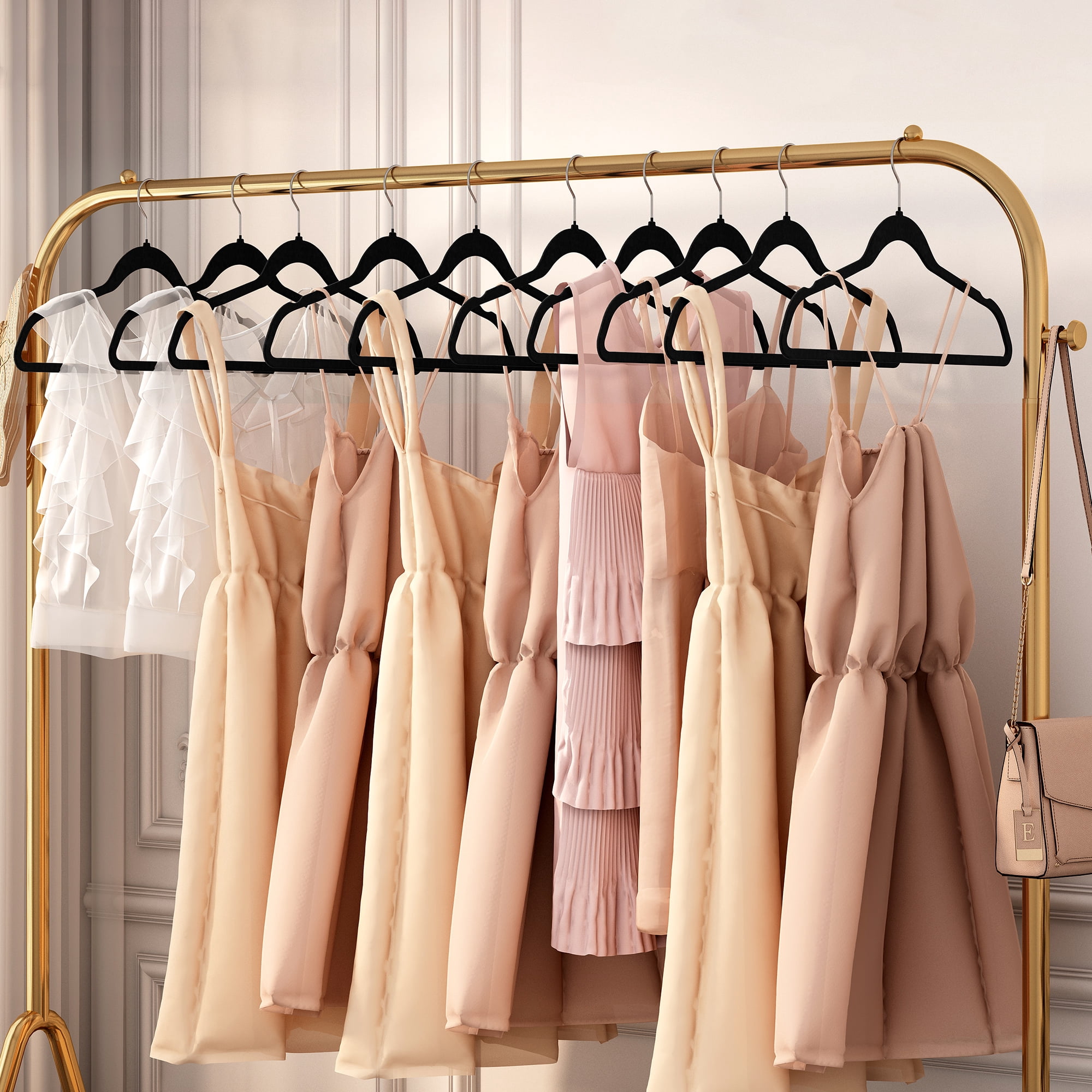 EasyPag Velvet Hangers 60 Pack Heavy Duty Black Hangers for Coats, Pants & Dress Clothes - Non Slip Clothes Hanger Set - Space Saving Felt Hangers for Clothing