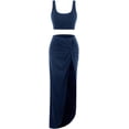 thumbnail image 1 of ZAFUL Women's Casual Sleeveless Summer Two Piece Outfits Crop Top And Side Split Draped Ruched Maxi Skirt Set Solid Suiting, 1 of 2