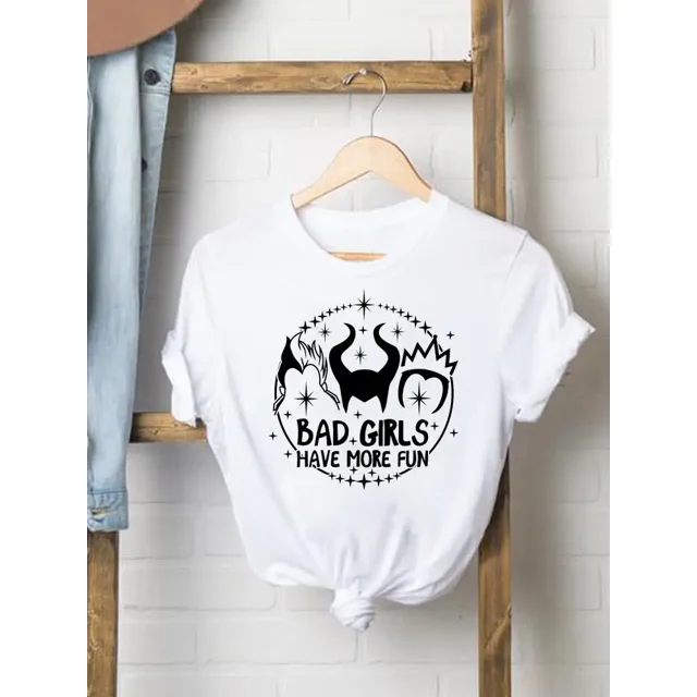 Disney-Camiseta estampada de manga corta para mujer, camiseta informal con dibujo de bruja, cara divertida y encantadora