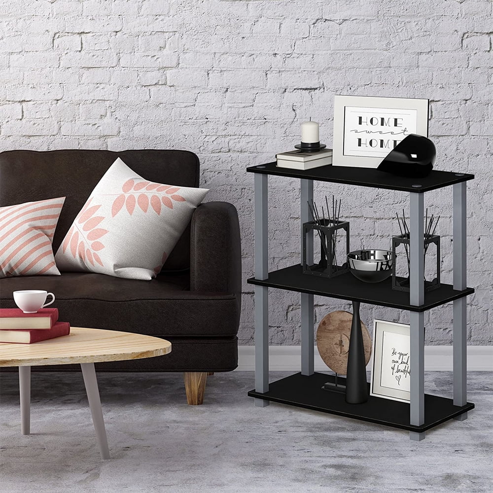 Furinno Turn-N-Tube 23.6 W x 11.4 D x 29.5 H 3-Shelf Decorative Shelves, Black and Gray