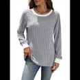 thumbnail image 3 of Camisas de Larga para Mujer, Blusas Tipo Túnica con Cuello Redondo, Suéteres Casuales, Ropa de Moda de Otoño Gris L, 3 of 10