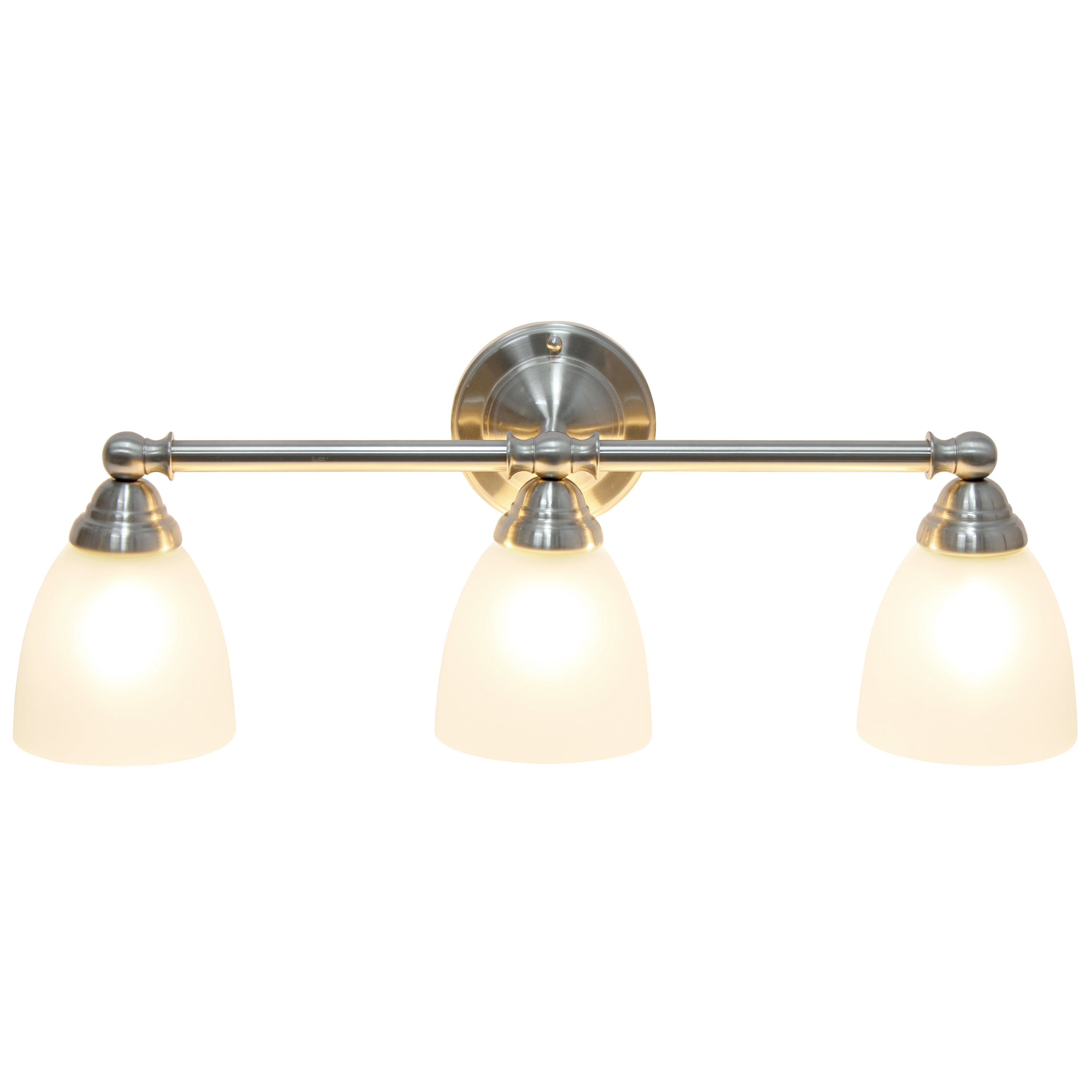 Simple Designs 25" Classic 3 Light Metal Bar and Frosted Cone Shape Glass Shades Decorative Wall Mounted Vanity Fixture For Bathroom, Entryway, Hallway, Brushed Nickel