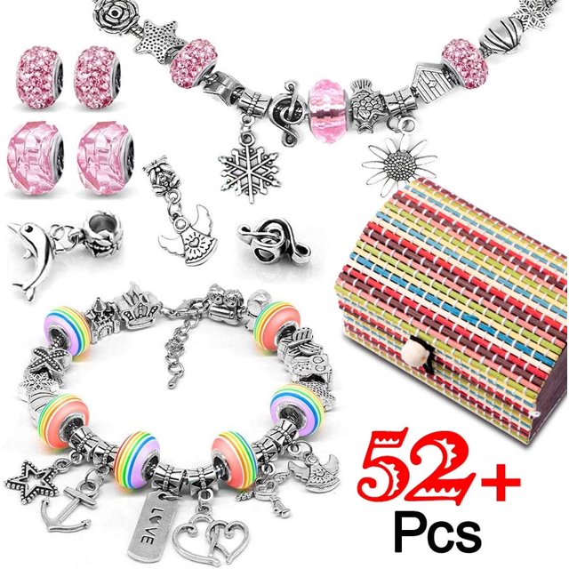 Pasatiempos creativos Regalo Niña de 8 a 12 años, Kit para hacer pulseras con dijes Colgantes Cadenas Cuentas Chapado en plata para la fabricación de joyas, Pulsera para niñas Juegos creativos de ocio JFHHH pequeña