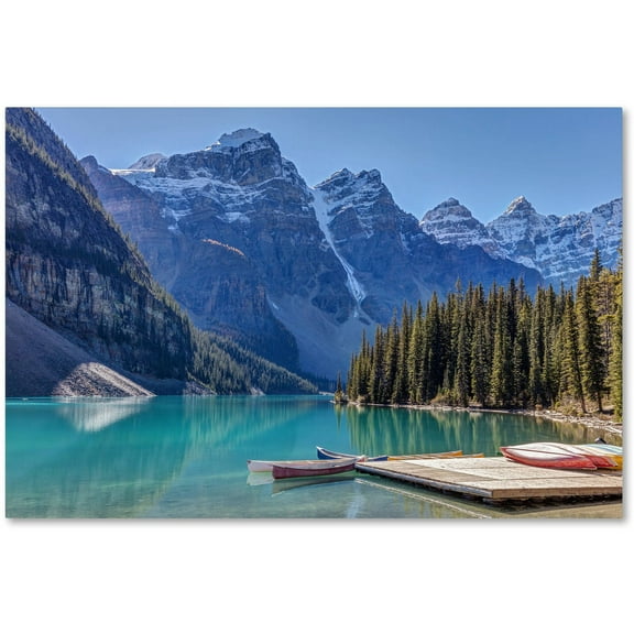 Trademark Fine Art 'Moraine Lake Canoes' Canvas Art by Pierre Leclerc