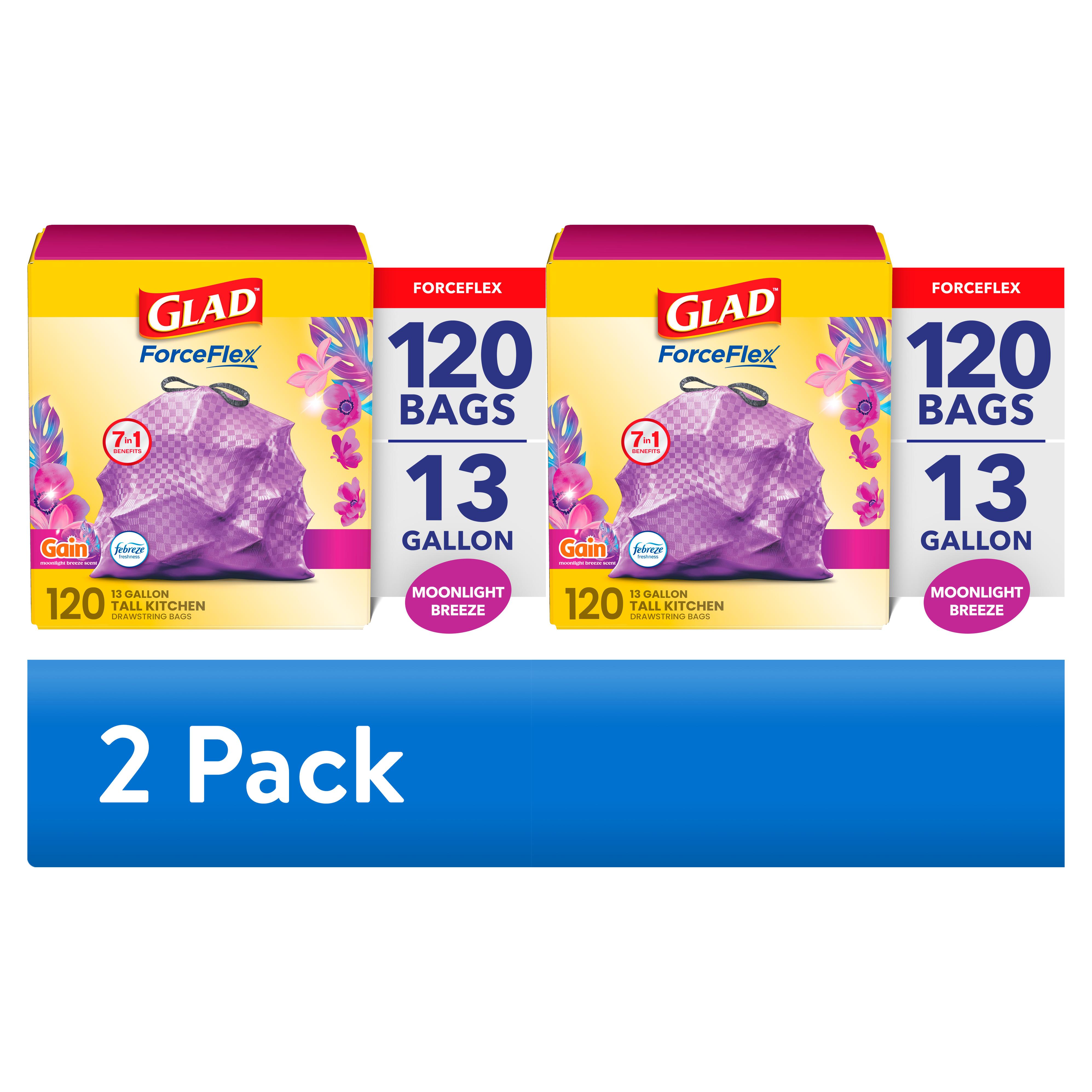 Glad ForceFlex 13 Gallon Drawstring Trash Bags, 120 Count