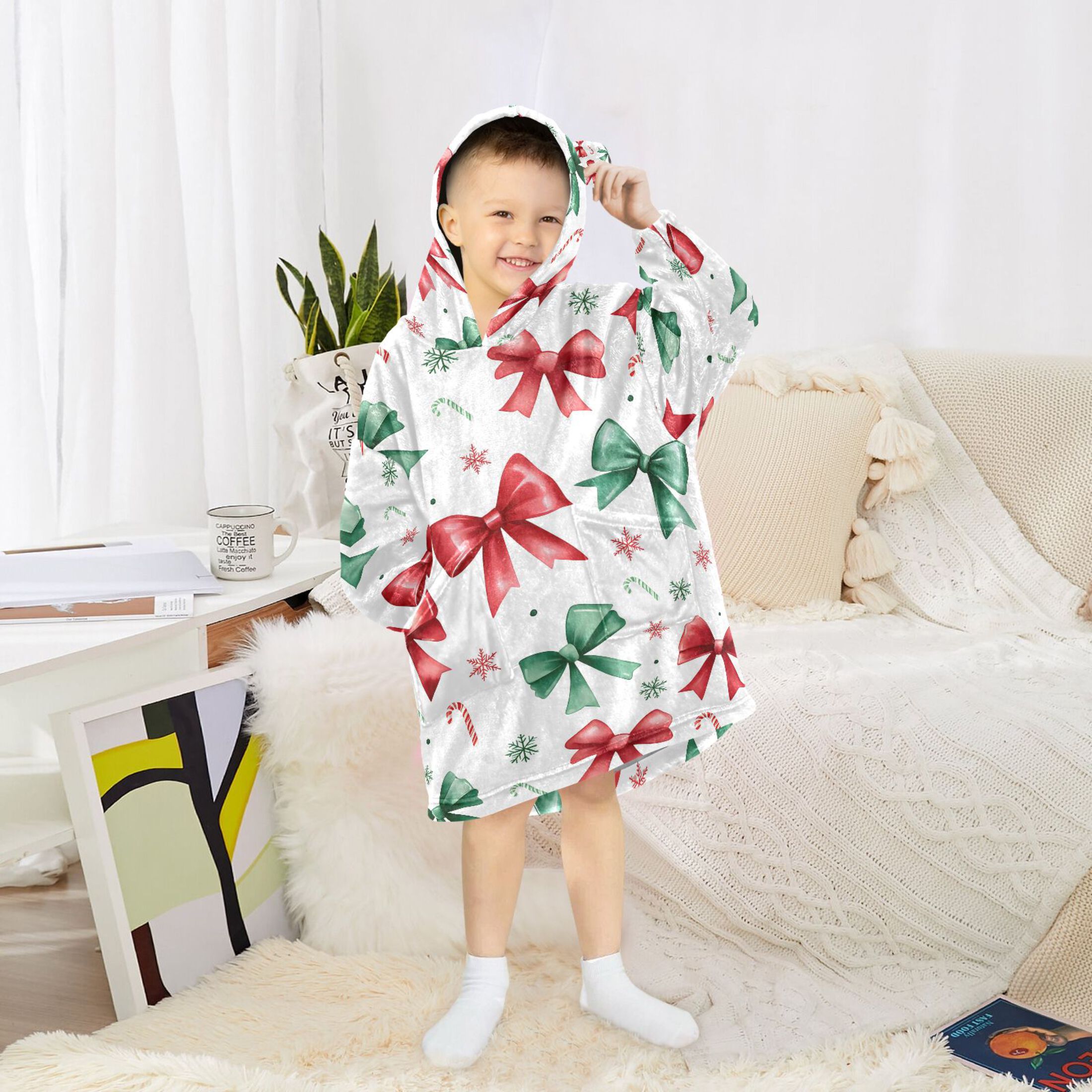 joogoo Wearable Blanket Hoodie for Bows Christmas Oversized Sherpa Hooded 3-14 YR M