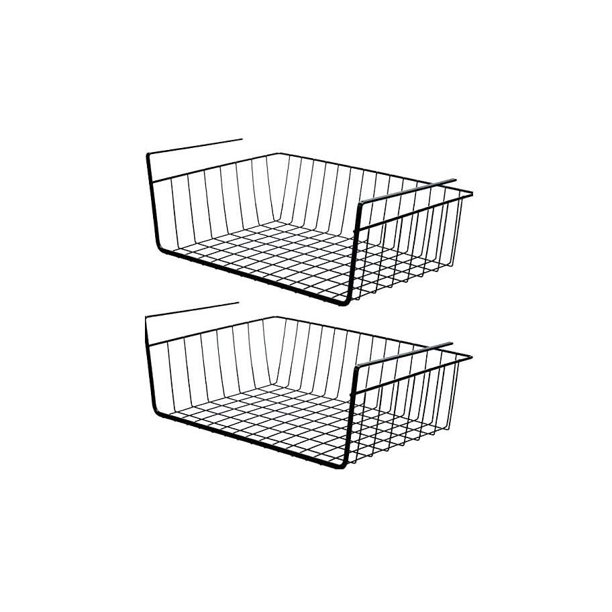 2 Pack Under Shelf Basket, Slides Under Storage Shelf Wire Baskets,Sliding Pantry