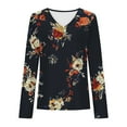 thumbnail image 4 of Oplxuo Womens Floral Print Long Sleeve V Neck Shirts Fall Tops Cute Trendy Basic Slim Fit Tunic Blouses Cotton T Shirts, 4 of 4