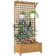 thumbnail image 1 of Outsunny jardinière en bois avec treillis écran de confidentialité surélevé lit de jardin jaune, 1 of 10