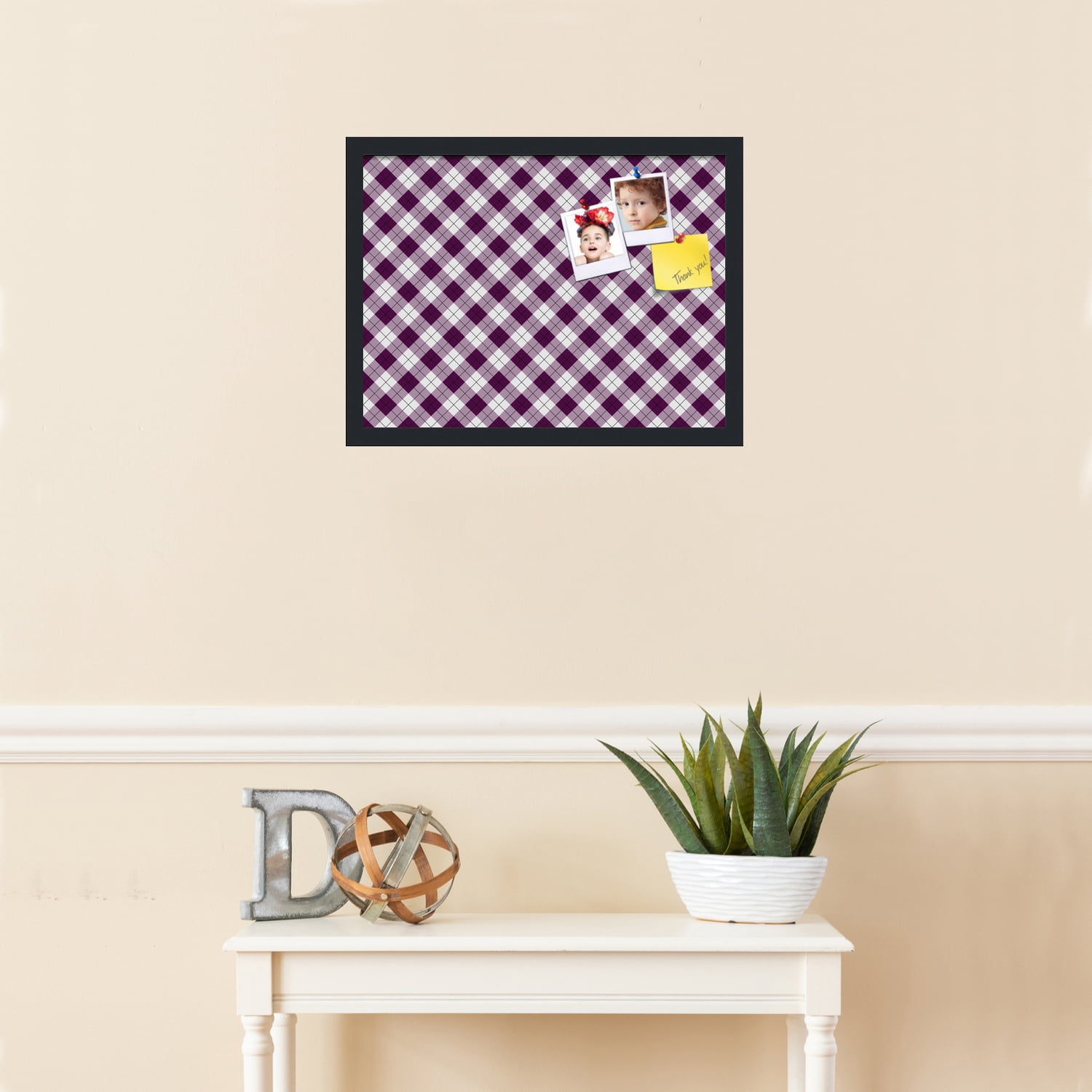 PinPix ArtToFrames 18x13 Custom Cork Bulletin Board Argyle Dark Purple   Poster Board Has a Fabric Style Canvas Finish, Framed in Satin Black (PinPix-632)