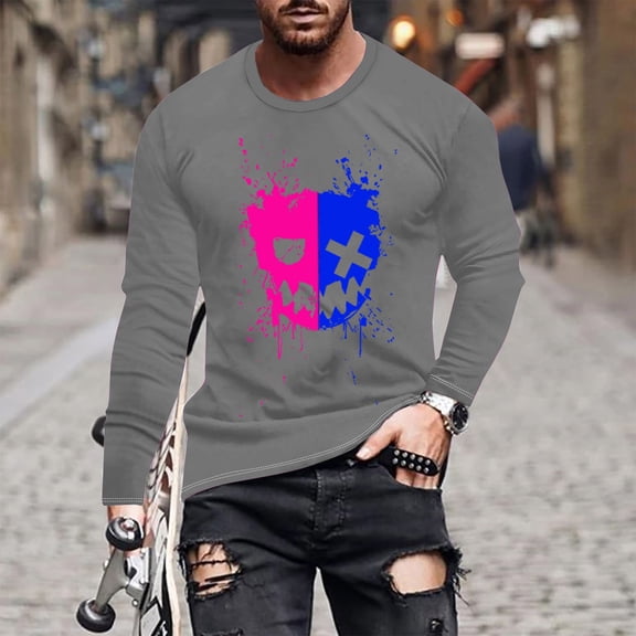 Royisotas Mens T Shirts Long Sleeve Loose Fit Graphic Tops Big and Tall Casual Fashion Pullover Crewneck Shirts for Men