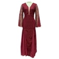 thumbnail image 5 of Quixlent Women Evening Dress V Neck See-through Lace Embroidery Flared Sleeves Ball Gown A-line Fishtail Hem Slim Fit Cocktail Party Prom Banquet Maxi Dress, 5 of 8