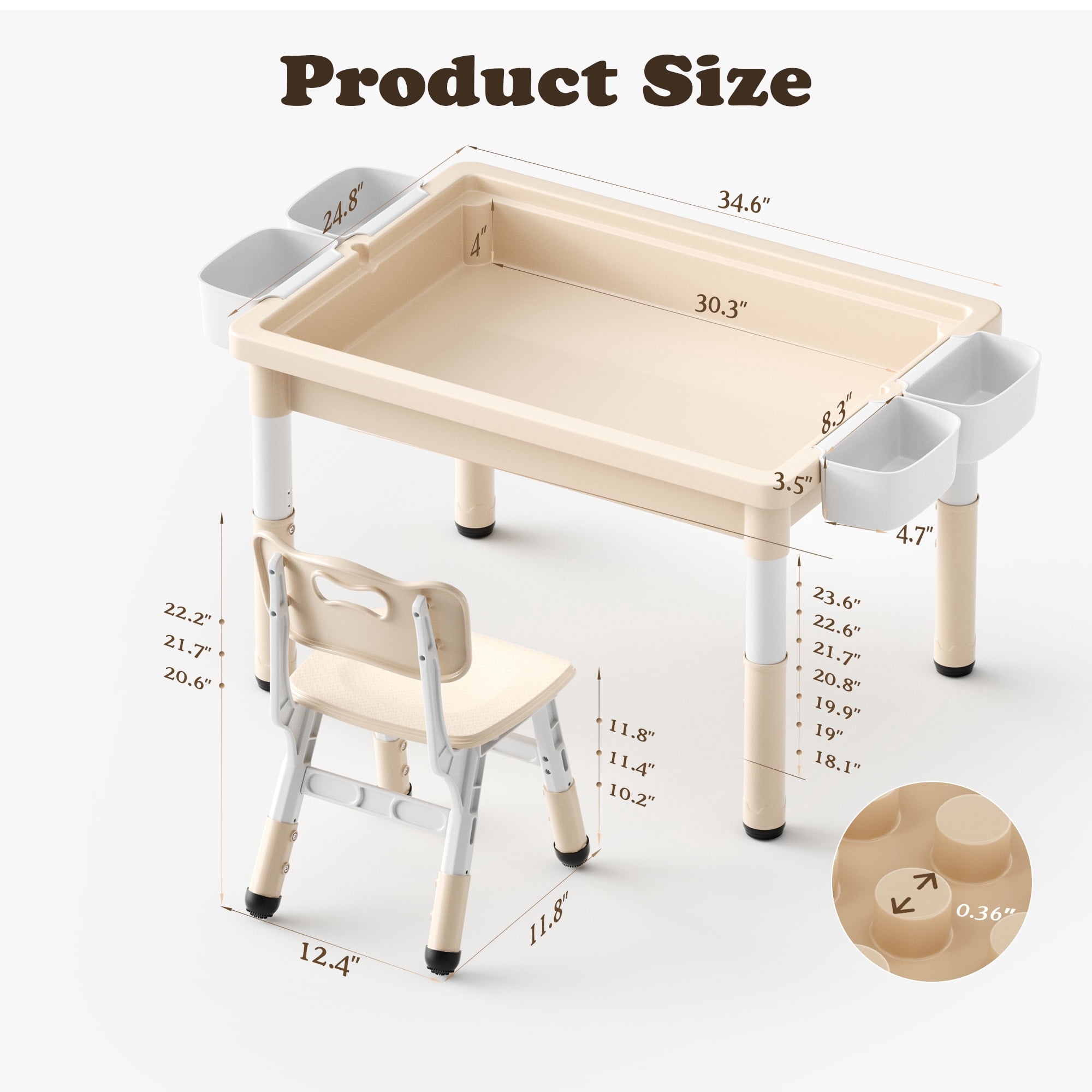 LINLUX Kids Table and Chair Set, 3 in 1 Activity Table for Children w/ Removable Tabletop, Khaki