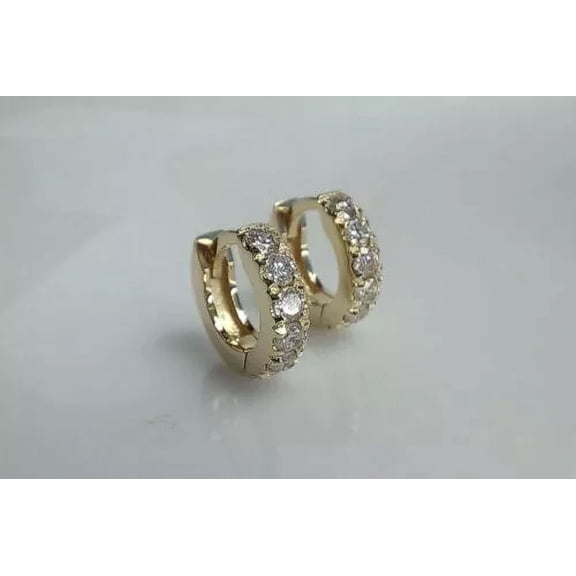 Lab-Created Diamond Huggie Hoop 1Ct Round Cut Earrings 14k Yellow Gold Plated