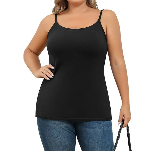 Charmo Cotton Shelf Bra Camisoles Adjustable Spaghetti Strap Tank Tops Scoop Neck Layer Cami S-5X