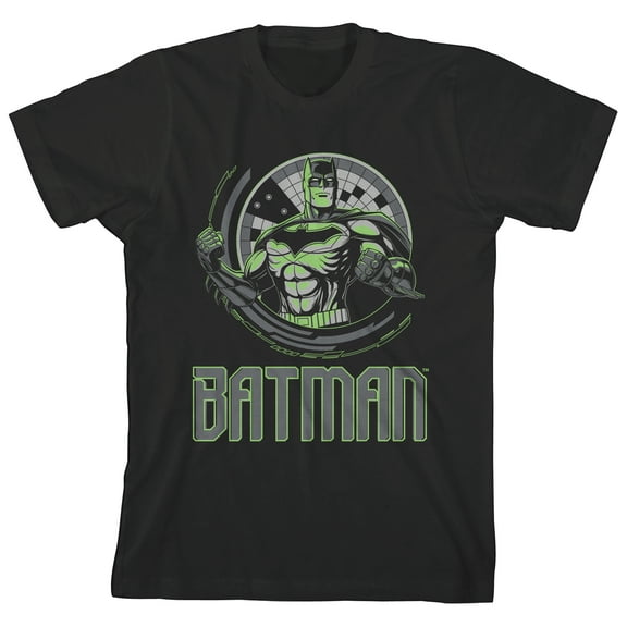 Batman Neon Highlight Geometric Art Youth Boy's Black T-Shirt-Medium