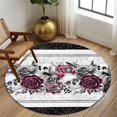 thumbnail image 2 of Round Rugs 5Ft, Halloween Round Area Rug Washable Indoor Throw Carpet, Black Purple Skull Roses Horror Flower Soft Non Slip Circle Rug for Cabinet Bathroom Home Decor Aesthetic, 2 of 8