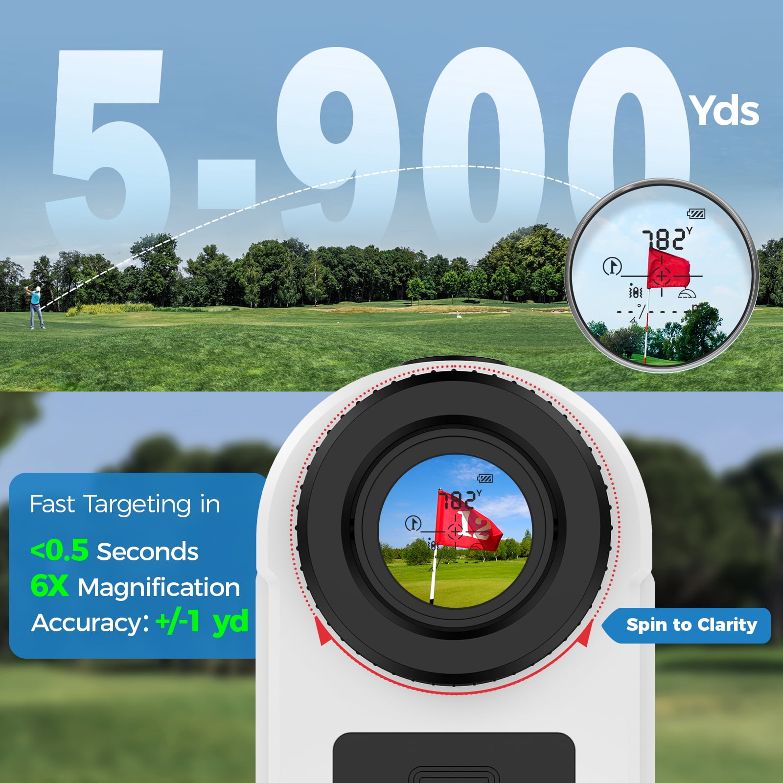 LAKWAR Golf Rangefinder with Slope, 900 Yards Laser Range Finder Golfing, 6X Magnification, Flag Pole Locking Vibration, Rechargeable Range Finders with Magnet Stripe-IP54 Waterproof Golfing