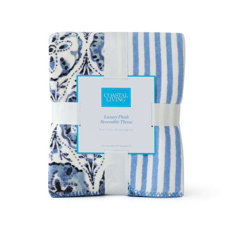 Coastal Living Throw Blanket, Reversible Plush Fleece Blanket for