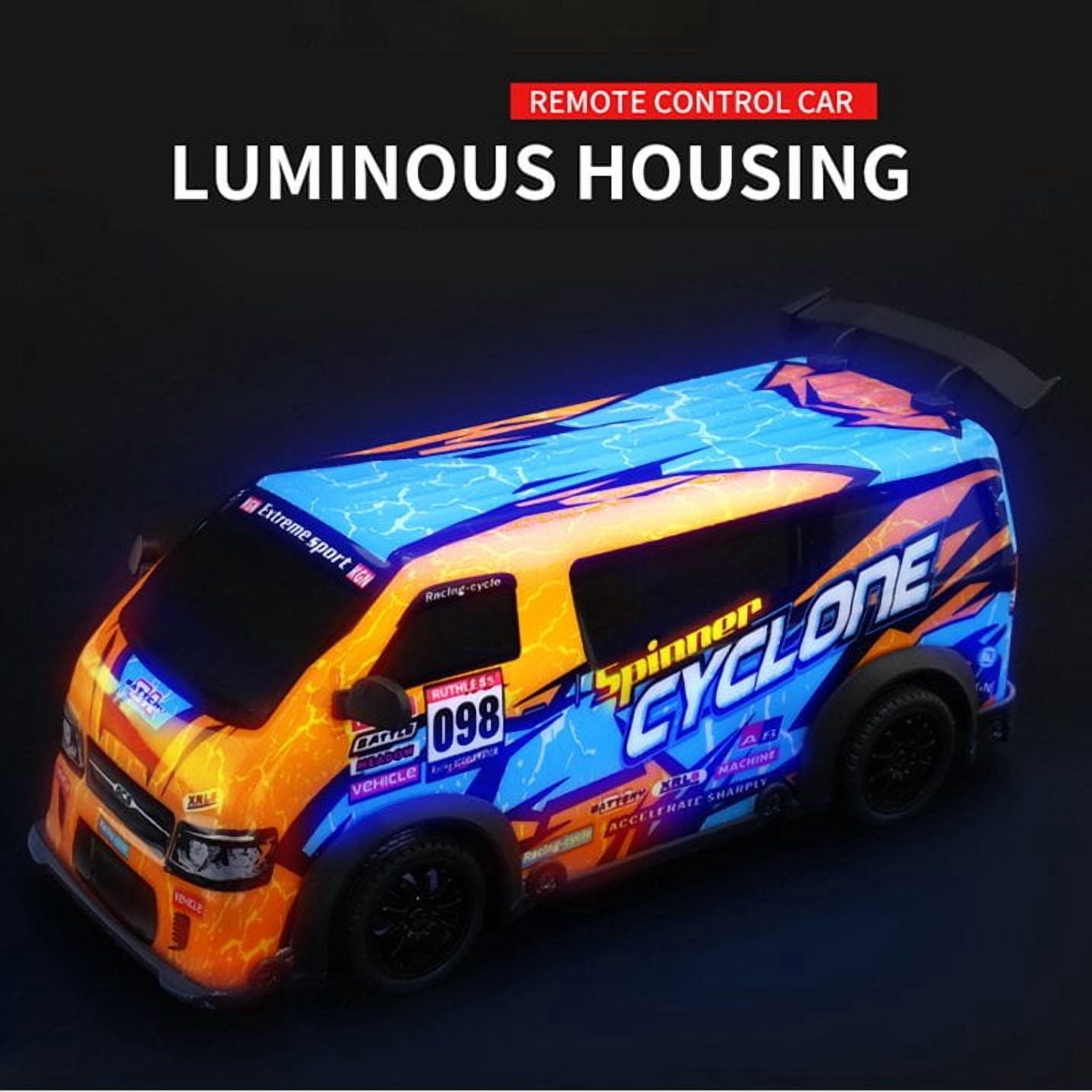 LC-dolida RC Drift Car, 1:24 Scale 4WD High Speed Remote Control Truck, 2.4GHz Drift Van with LED Lights & Cool luminous car shell,Blue-Orange Off-Road Drifting RC Toy Gift for Boys Kids Ages 7-14