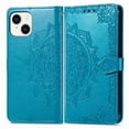 thumbnail image 2 of Feishell Embossed PU Leather Wallet Phone Case for Apple iPhone 15,Full Protection Magnetic Clasp Flip Stand Card Slots Shockproof Protective Cover with Hand Strap,Blue, 2 of 7