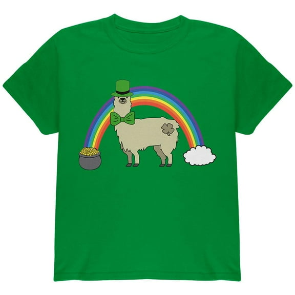 St. Patrick's Day Llama Cute Pot Of Gold Youth T Shirt Irish Green Youth X-SM