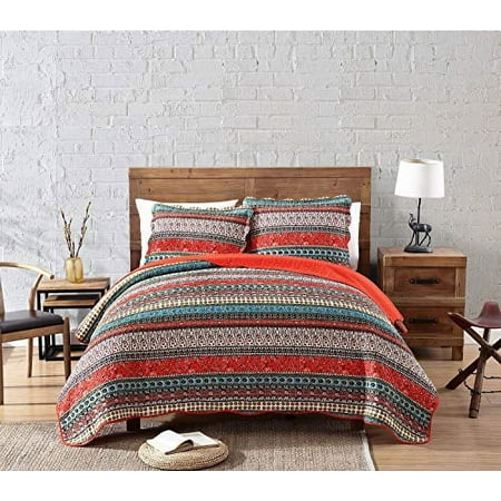Chezmoi Collection Odette Boho Chic Bohemian 100% Cotton Quilt Set King Orange 3-Pieces