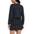 thumbnail image 3 of INSPIRE CHIC Women's 2 Piece Skirt Set Plaid Tweed Blazer Button Down Long Sleeve Jacket Mini Skirt Sets M Dark Blue, 3 of 7