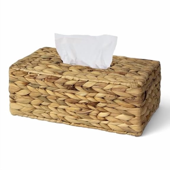 Water Hyacinth Hand Woven Rectangle Tissue Box Cover Holder | Rustic Wicker Straw Tissue Paper Box Napkin Dispenser Organizer for Kitchen,Bathroom and Office with a Free Tissue Box
