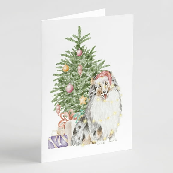 Carolines Treasures CK8248GCA7P Sheltie Merle Christmas Presents and Tree Greeting Cards and Envelopes Pack of 8 7 x 5