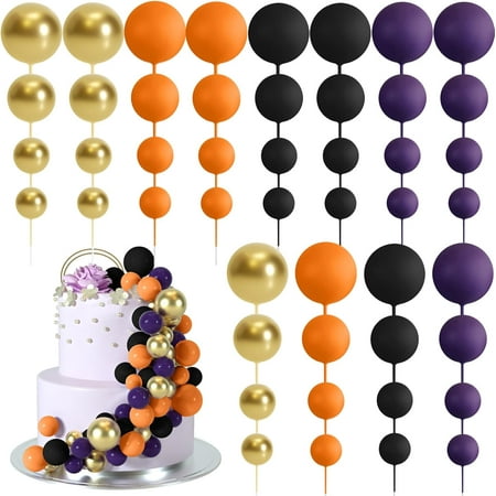 48 Pcs Balls Cake Topper Decorations Balloon Cupcake Toppers Foam Cake Topper Balls Cake Balls Decorations for Birthday Party Wedding Anniversary Cake Decorating
