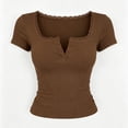 thumbnail image 5 of IUYRTFE Women's Scalloped V Neck Short Sleeve Top Slim Fit Stretch Casual Summer Tee, 5 of 5