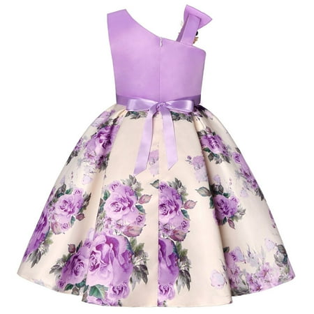 

PEASKJP Girls Spring Dresses Girls Toddler Floral Printed Embroidered Boho Ruffled Short Sleeve Dress Purple 4-5 Years