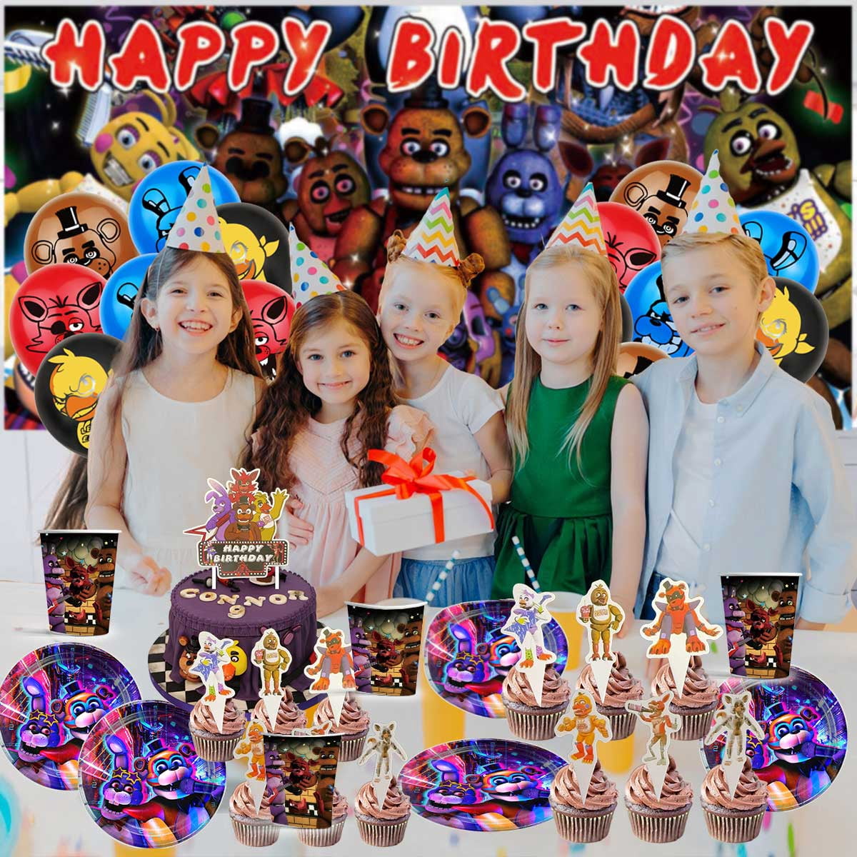 Five Nights at Freddy's Birthday Cups Party Supplies Plates Decorations Cake Topper Decor
