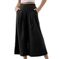 thumbnail image 1 of Pantalones casuales con cintura plisada y bolsillos para mujer, pantalones negros de pierna ancha XL, 1 of 6